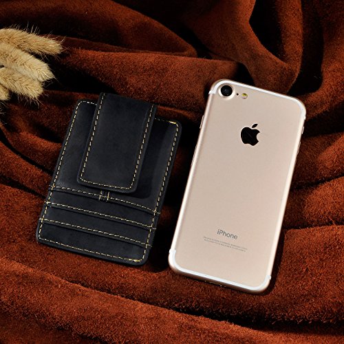 Image of Le'aokuu Genuine Leather Magnet Money Clip Credit Card Case Holder Slim Wallet