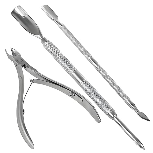 Set de manicura y pedicura en acero inoxidable con empujador de cutículas, eliminador y herramienta de corte de acero inoxidable. Cortador de