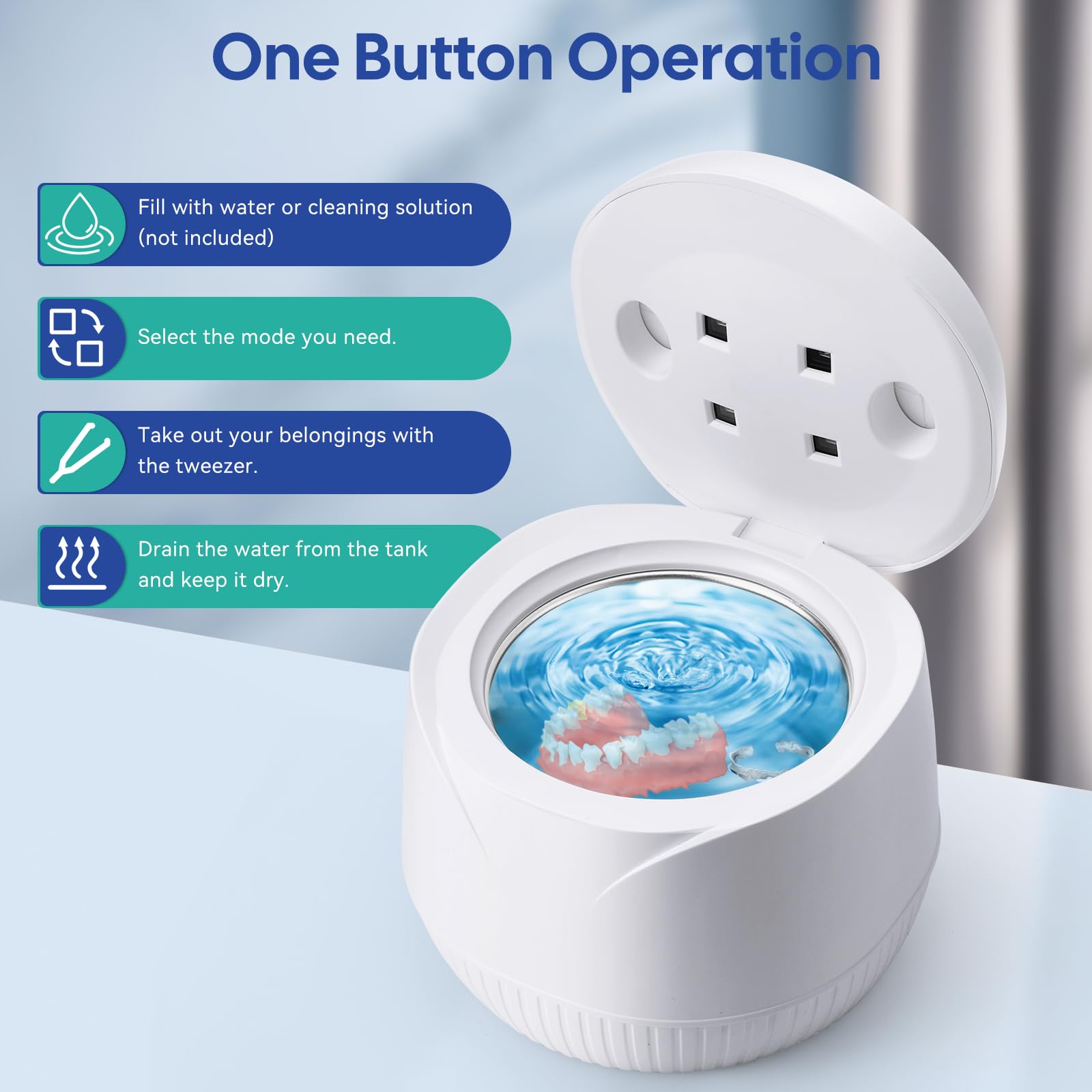 Coikes Limpiador Ultrasónico UV 45 kHz Limpiador Ultrasonidos Dental para Dentaduras Postizas, Alineador, Retenedor Joyería De La Máquina De Limpieza Para Joyas Todos los Aparatos Dentales (A-Blanco)