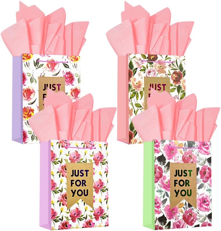 Colodeol 4 bolsas de regalo para el día de San Valentín de 12.8 pulgadas con papel de seda, bolsa mediana grande para el día de San Valentín con