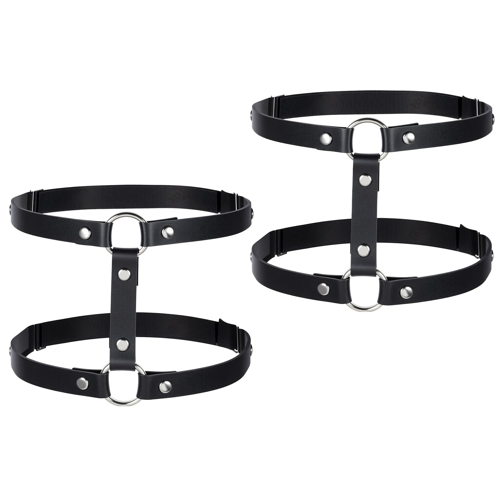 Ligas de muslo de 2 filas para mujer, arnés de pierna de piel, cinturón de liga ajustable, anillo elástico para muslo, liga punk, gótica, correa para el cuerpo, accesorios de cadena para mujer, arnés