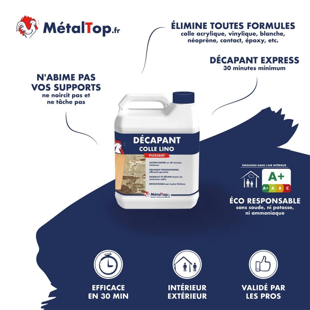 Metaltop Decapant Colle Lino - 1 L Efficace sur colles tenaces lino, PVC et vinyle, spécial sols béton et carrelage.