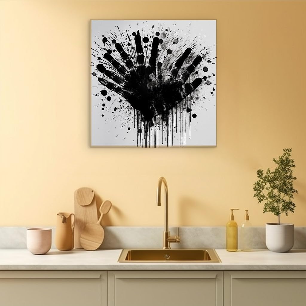 Canvas for Living Room. Unleashing Creativity Through Contrast: The Bold Statement of a Black Ink Handprint, 27 x 18 inch Canvas Wall Art - Contemporary Masterpieces - Zen Wall Decor