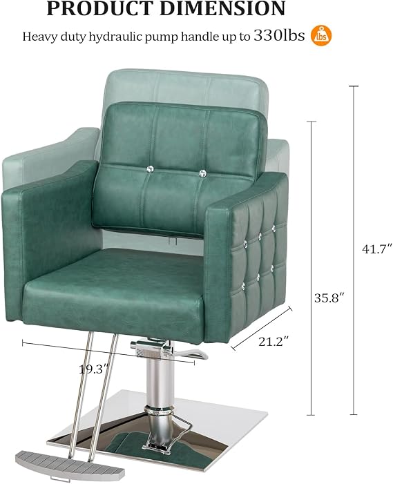 OmySalon Hair Salon Chair Hydraulic Barber Chair for Home Barbershop, Braiding Chair for Hair Stylist Heavy Duty, Styling Hairdressing Beauty Spa Equipment, Green