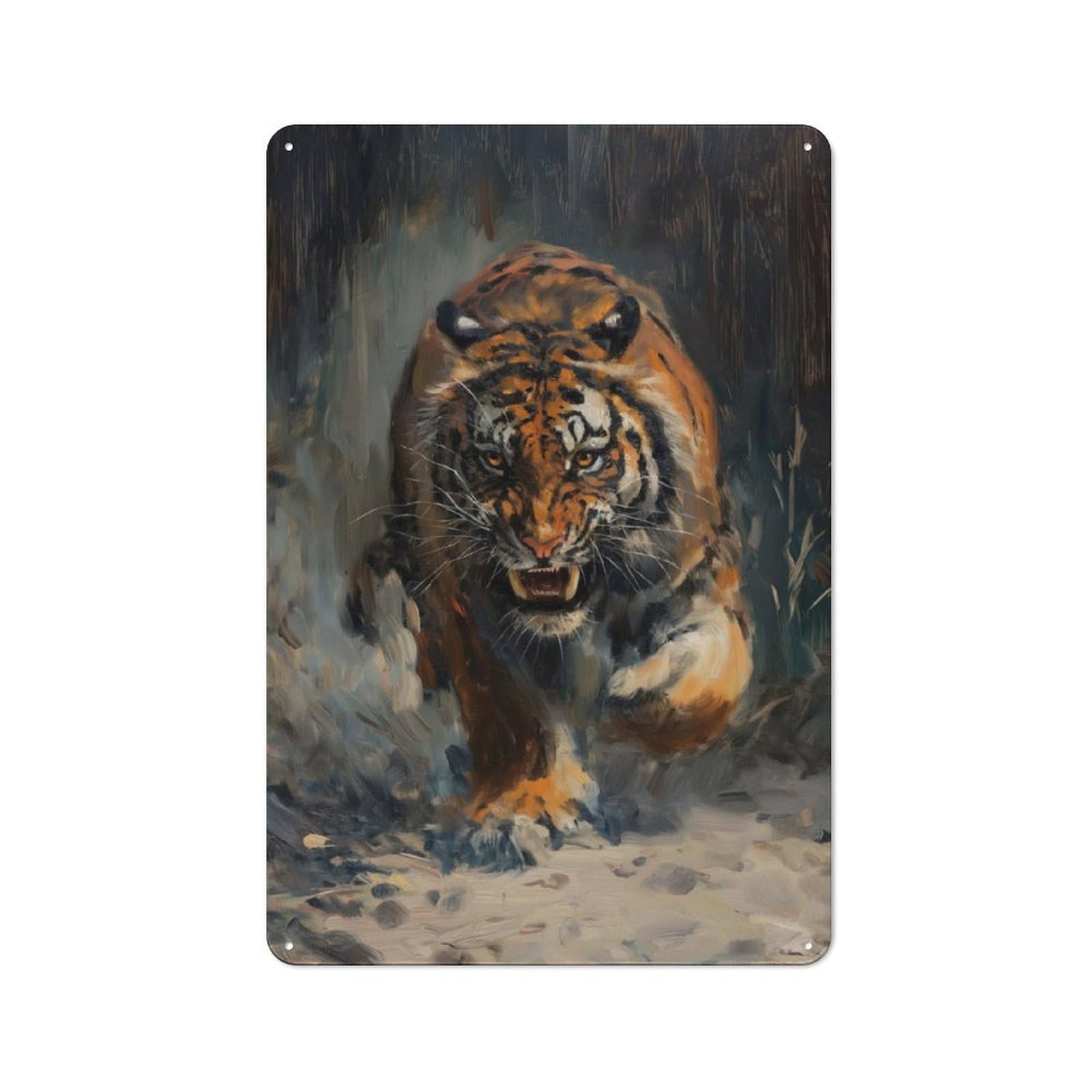 Tiger Angry Scary Hungry Tin Wall Plaque 30x20cm, Rustic Cottage Wall Art for Dining Room, Cafe, Entryway Or Family Room