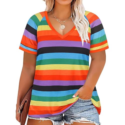RITERA Plus Size Tops for Women Short Sleeve T Shirt Casual Summer V Neck Tunics Tees XL-6XL