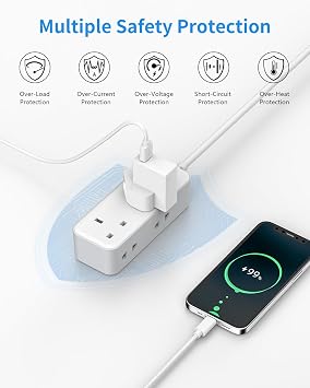 2M Extension Lead with 3 USB Slots, Mscien Shaver Plug Adaptor UK 2 Way with 13A Fuse, Extension Cable 2 Metre with Wall Mountable, Power Strip for Electric Toothbrush, Shaver (3250W)
