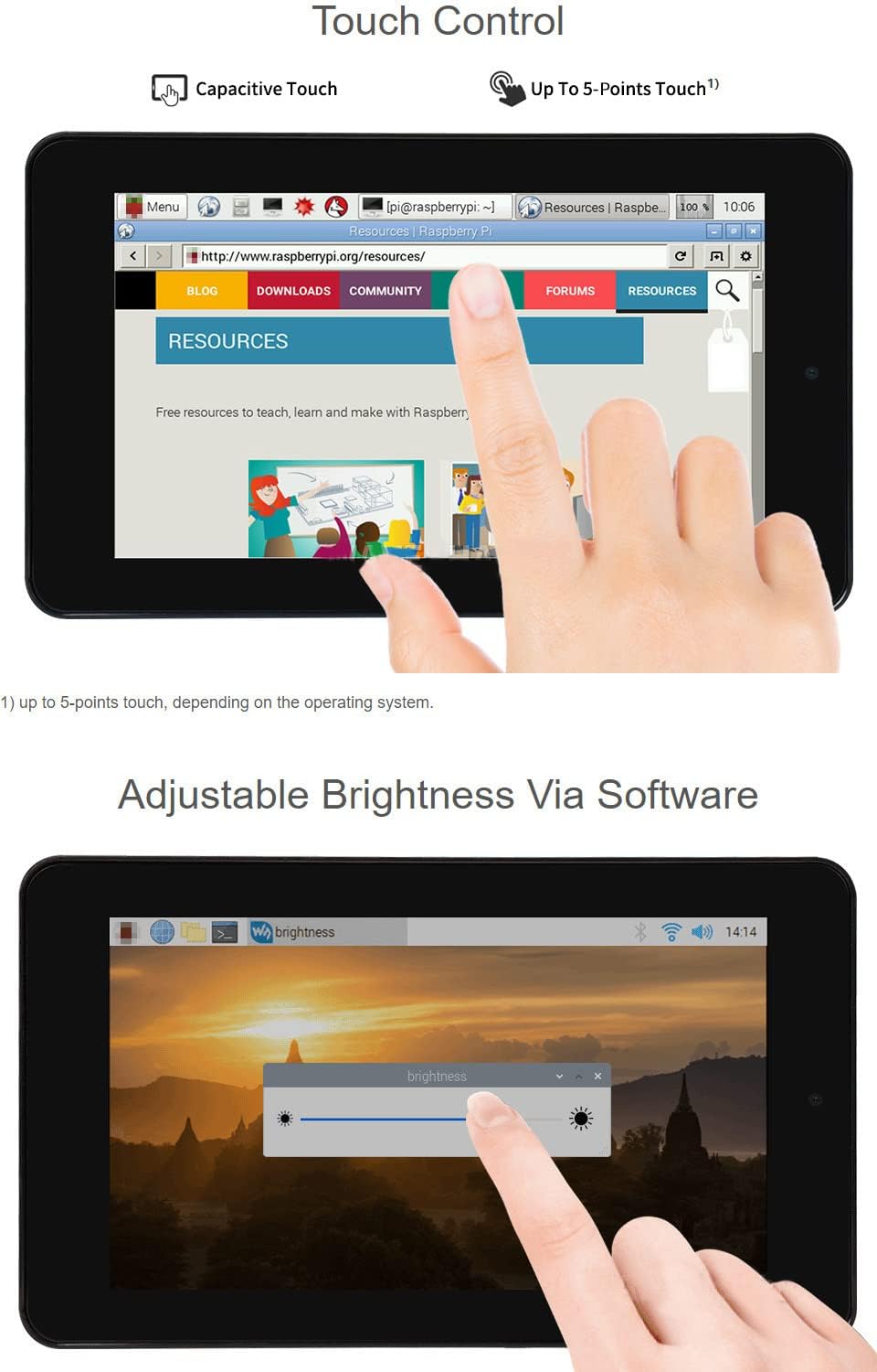 Waveshare 7inch Capacitive Touch Display Compatible with Raspberry Pi 4B Comes with Protection Case and 5MP Front Camera 800×480 Resolution DSI Interface