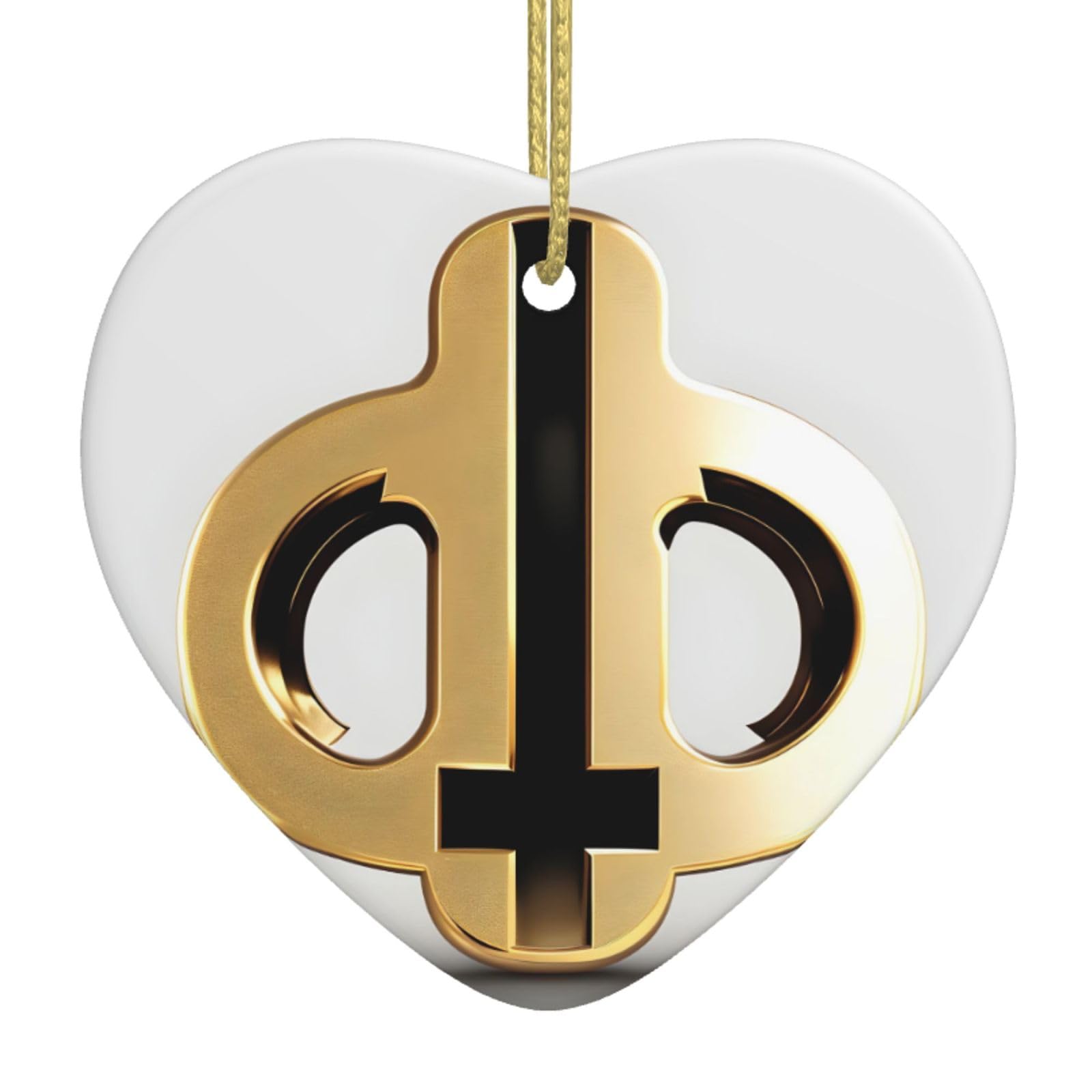 Golden Pattern Ceramic Christmas Heart Pendant with Silk Thread, Christmas Tree Home Decoration