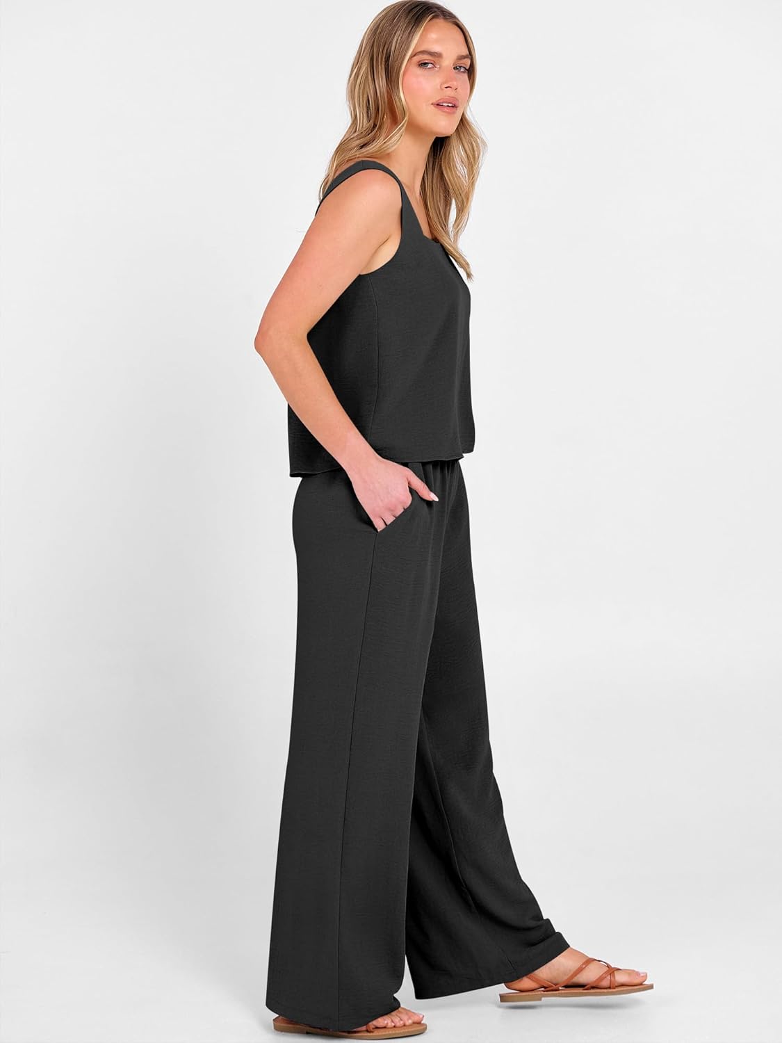 ANRABESS 2 Piece Sets for Women Outfits Lounge Matching Casual Travel Wide Leg Pants Crop Top Summer Vacation Beach Clothes - Image 2