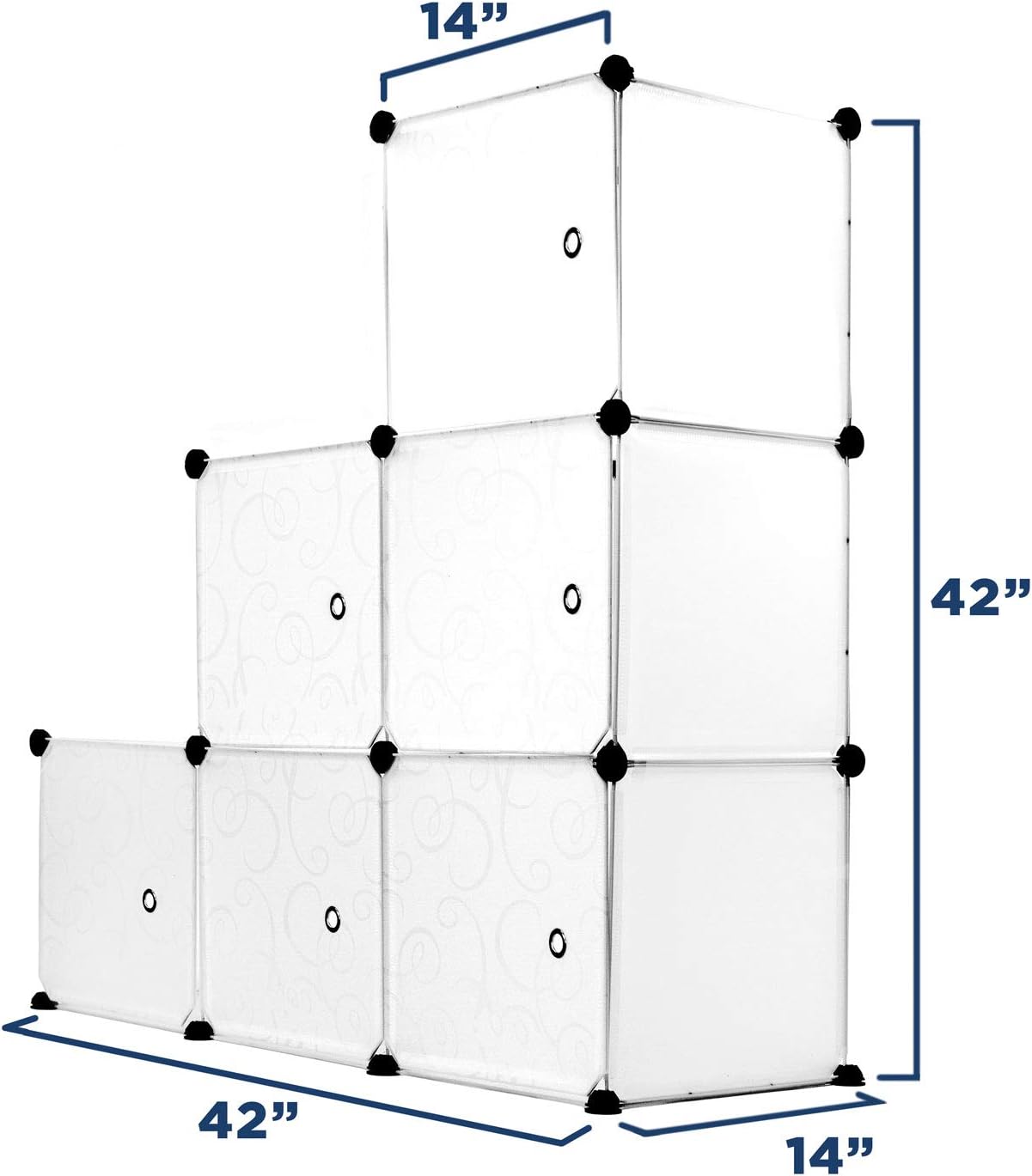 Work-It! Cube Storage Organizer - 6 Cubes | Stackable Portable Closet Organizer Shelves, Modular Cabinet with Doors and Hammer, Translucent White, 42" W x 28" H x 14" D