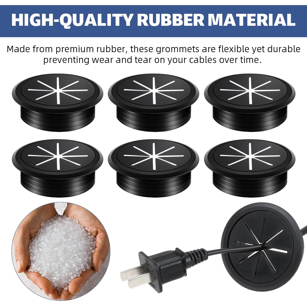 Serplex® 6Pcs Desk Cable Grommets 2.36 inches Circular Cable Grommets Multi Cable Management Organizer Office Decorative Desk Grommets for Power Cords 3