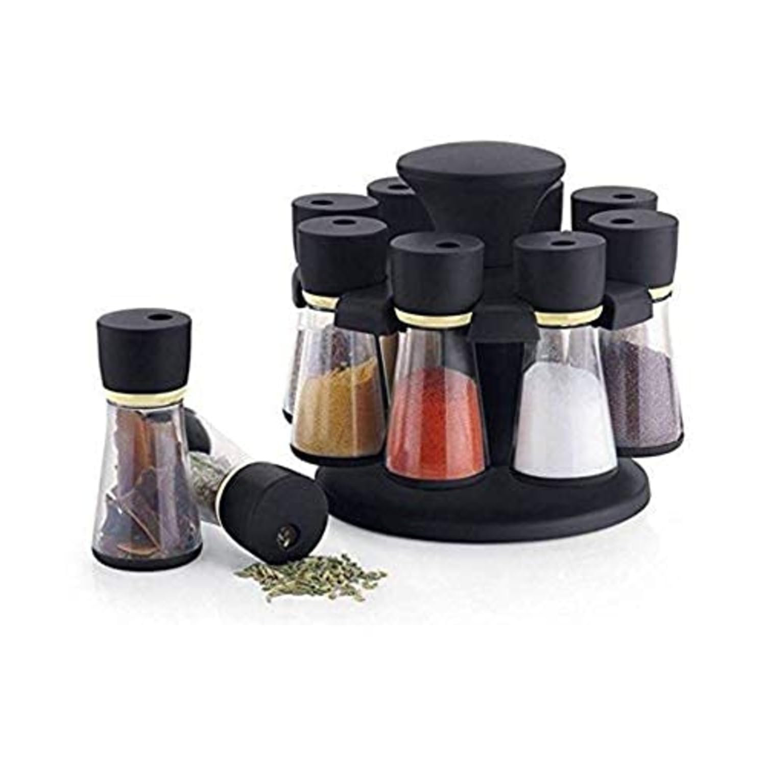 Orchid Spice Rack Multi-Purpose Revolving Plastic 8 in 1 Masala Box Set 60 ml, Black