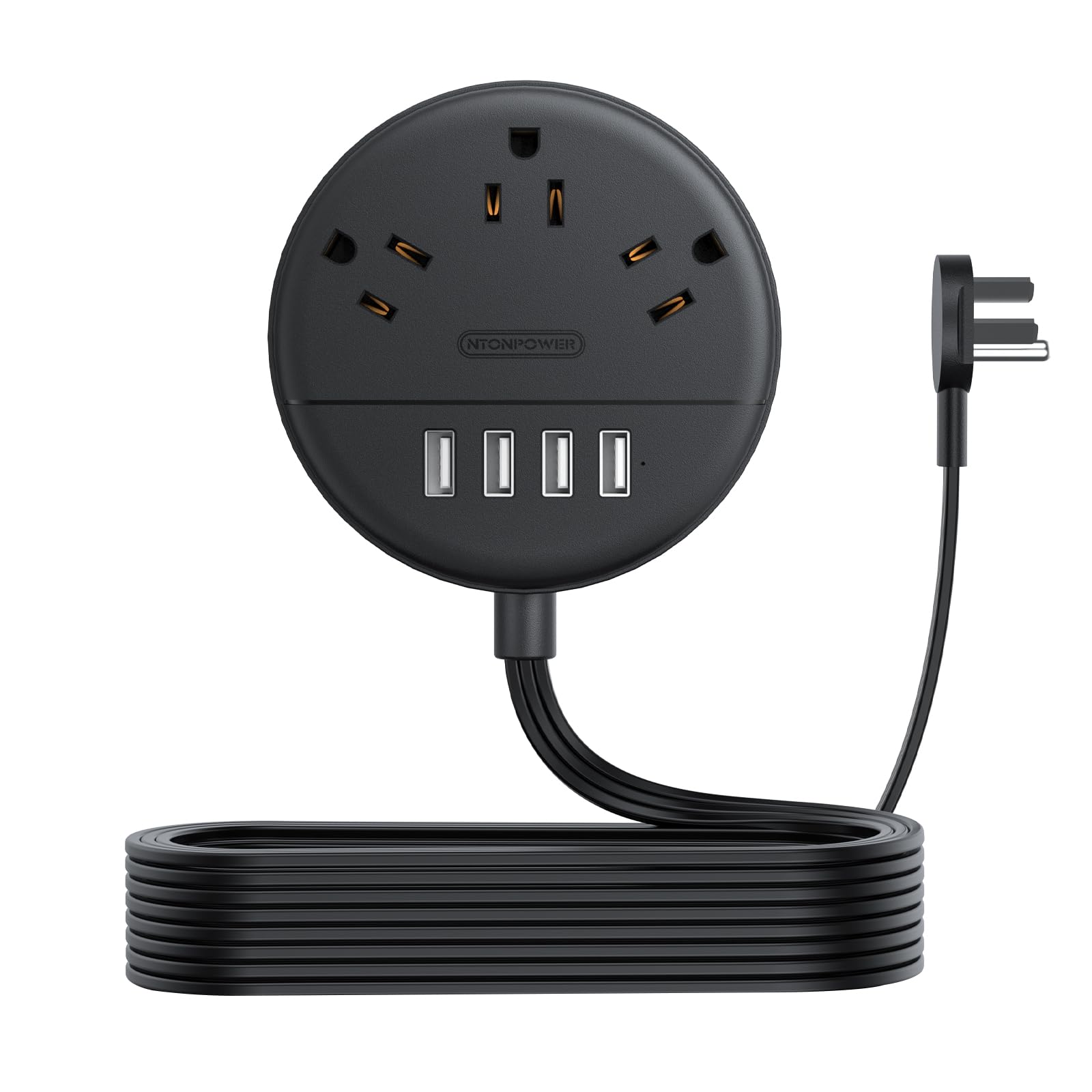 Flat Extension Cord 10 ft, NTONPOWER Ultra Thin Flat Plug Power Strip with 4 USB Ports & 3 Outlets, Wall Mountable, Desktop Power Strip, Compact for