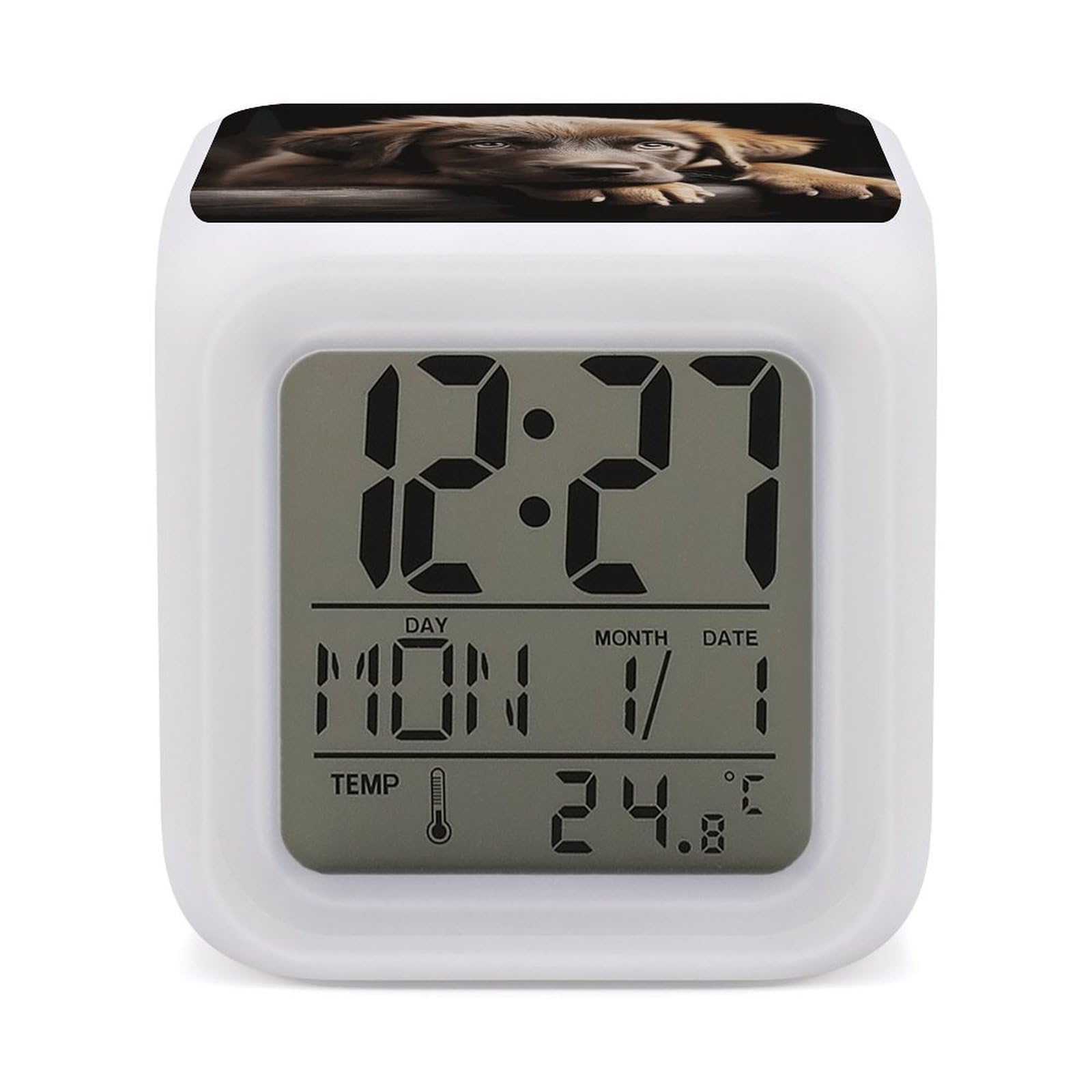 JTREHY Puppies Dog Alarm Clock Digital Dimmable Clock for Bedroom LED Display Screen Mini Clocks 7 Color Dimmable Night Lights Time-to-Rise Alarm Clocks for Office Living Room
