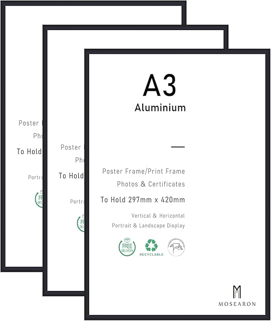 A3 Certificate Picture Frame,3 Pack Black Aluminum Photo Frame with plexiglass for Wall Mount Display,29.7x42 cm,Set of 3