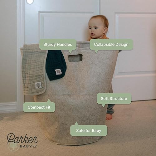 Miniatura 5 de Parker - Cesta de lavandería para cuarto de bebé, cesta grande de almacenamiento de fieltro y cesta de bebé para guardería (gris)