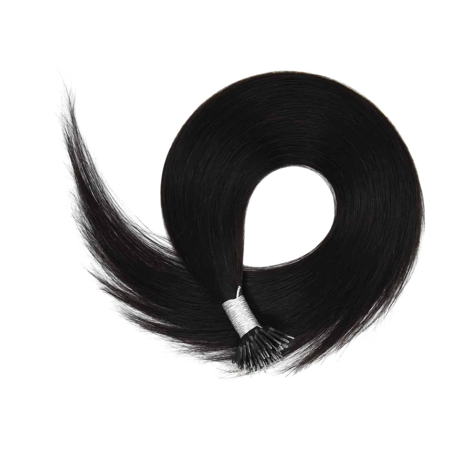 Nano Ring Estensioni dei Capelli Nano Loop Tip 50g Capelli Umani Extension (45cm #1B nero naturale)