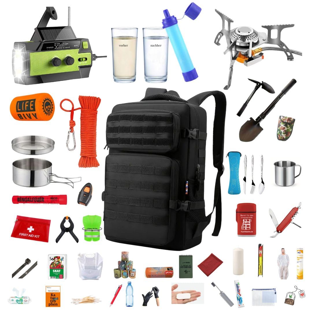 Fluchtrucksack - Notfallrucksack gefüllt, 72-Std-Notvorsorge BBK
