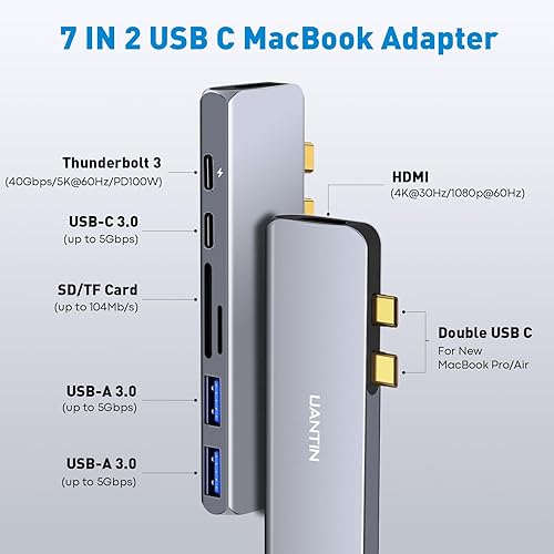 Miniatura 2 de Adaptador USB C Hub HDMI para MacBook ProAir M1 M2 2022 2021 2020 13" 15" 16", 7 en 2 Mac Adaptador multipuerto USB Accesorios con HDMI 4K, 2