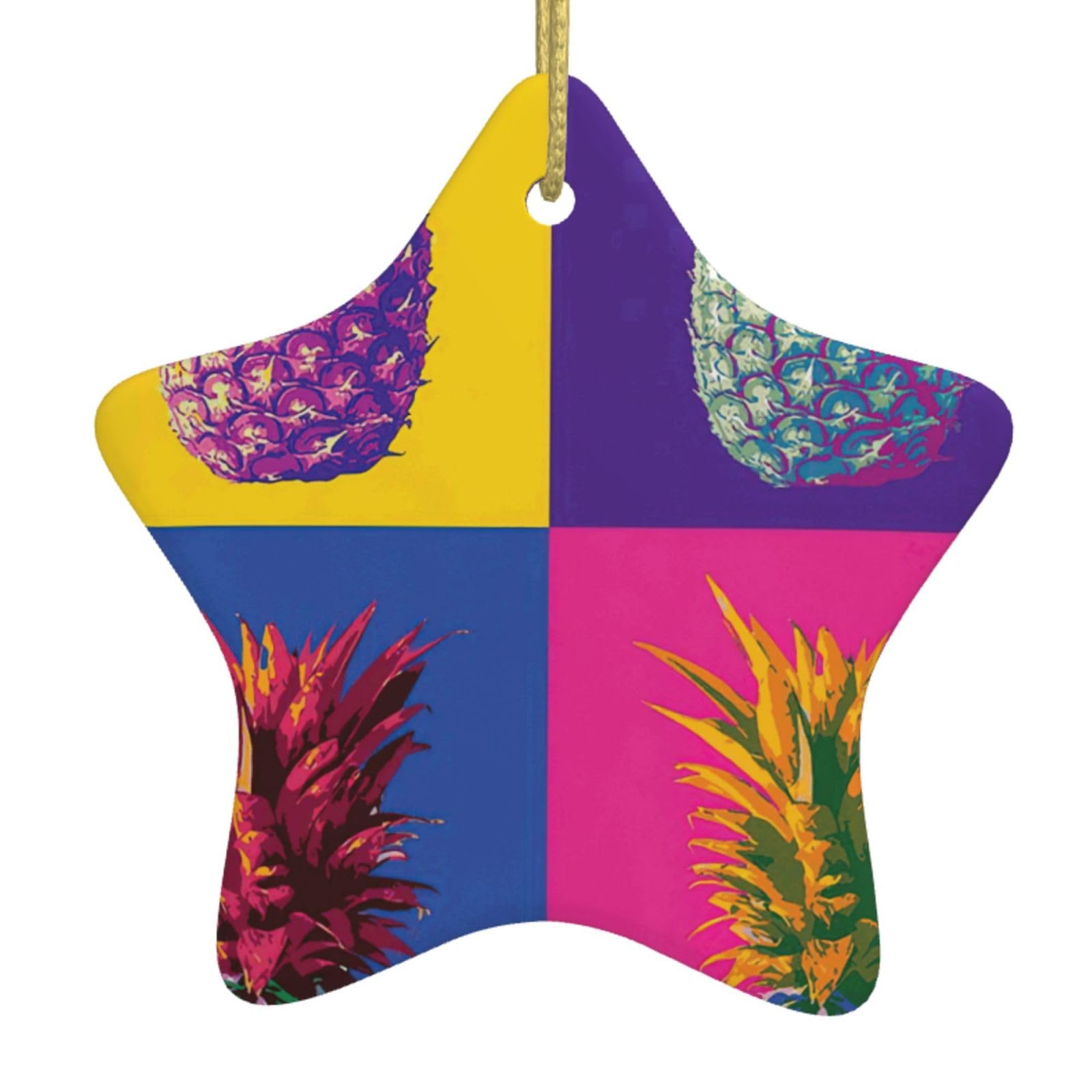 Colorful Pineapple Pattern Print Christmas Ornaments, Ceramic Hanging Ornament, Round Shape Decorations