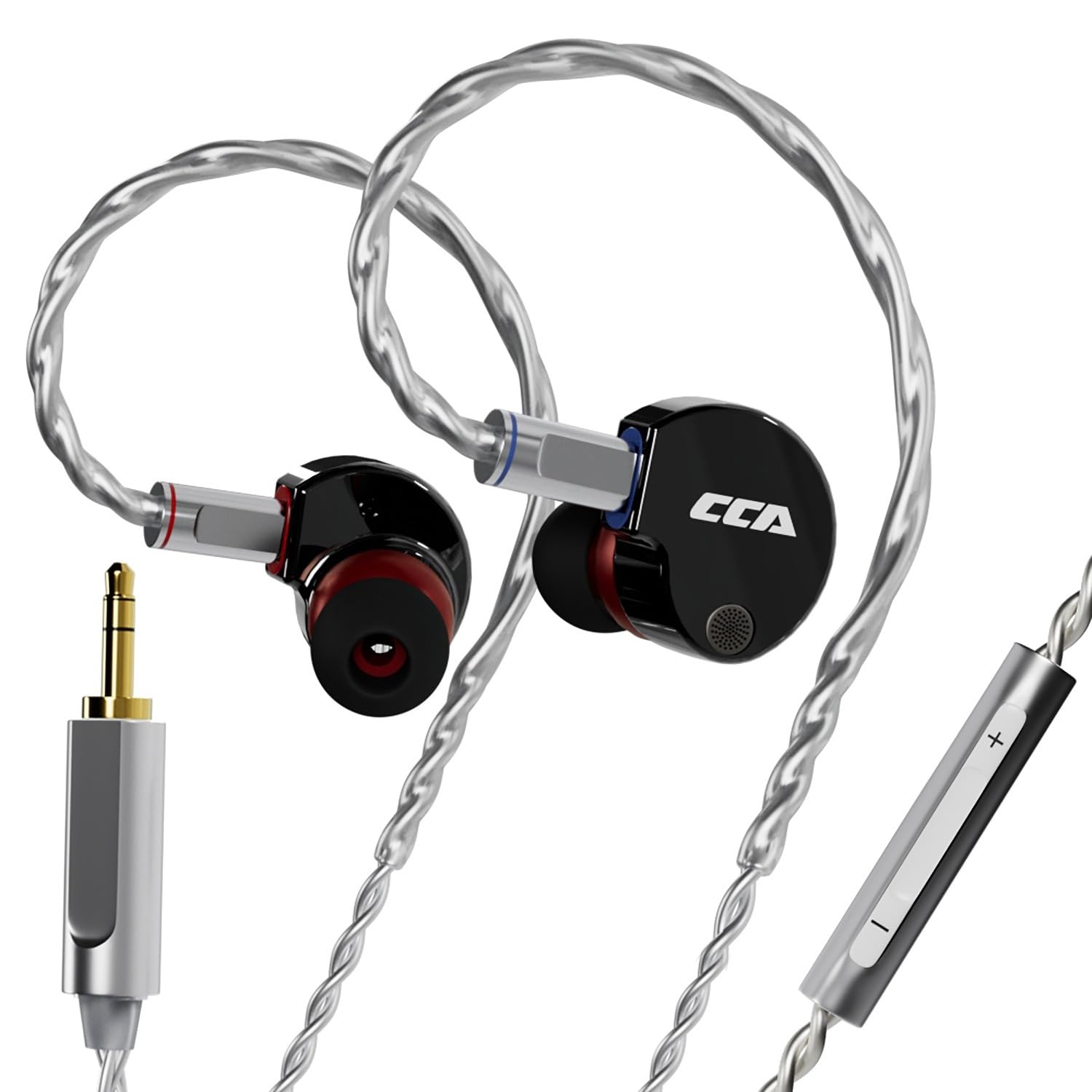 CCA Phoenix Słuchawki HiFi, LCP Dynamic Driver, przewodowe, IEM, izolacja szumów, Hi-Res, odłączany kabel 2-pinowy, słuchawki stereo do muzyki i gier (czarny mikrofon 3,5 mm)