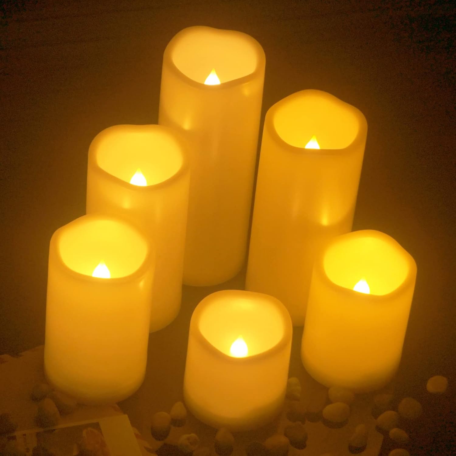 2 Pack 7" Outdoor Flameless Battery Operated Candles with Timer Waterproof Flickering Pillar Candles Plastic LED Fake Candle for Halloween Christmas Decoration Outside Lantern Festival Decor