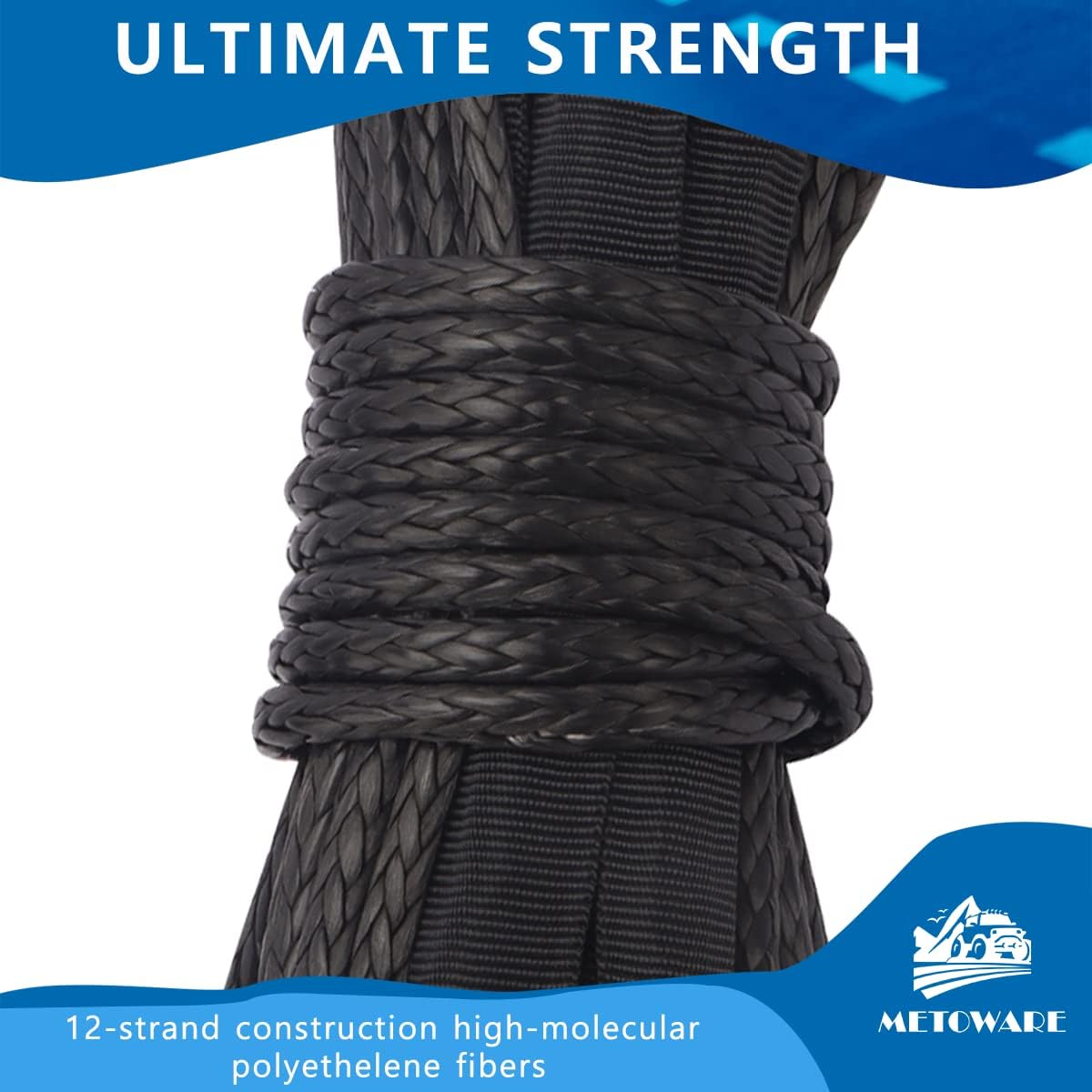 METOWARE Synthetic Winch Rope, 1/4" x 50ft with METOWARE Snatch Block Pulley,Heavy Duty 10 T