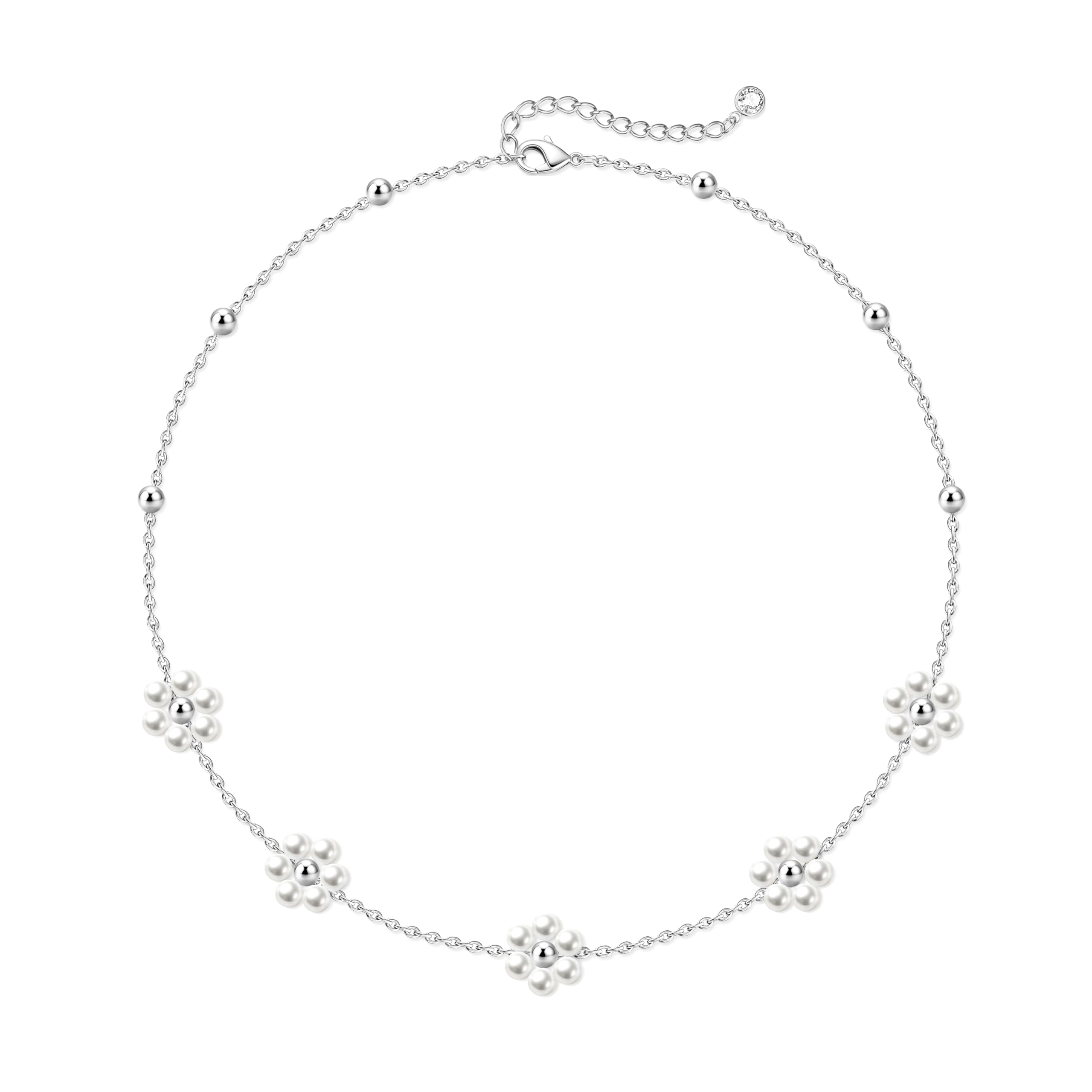 Zeffy Pearl Necklace 4MM/6MM/8MM Dainty Round Imitation Pearl Choker Necklace Wedding Pearl Necklace Delicate Jewelry for Women Simple Bridesmaid Jewelry Gifts