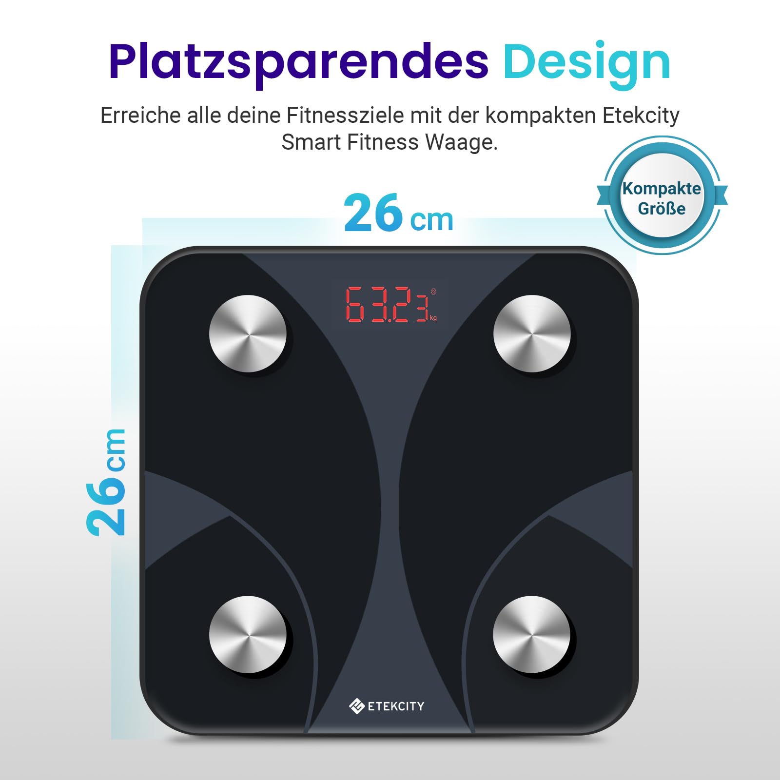 Etekcity Waage Personen - Personenwaage digital mit Körperfett und Muskelmasse - 180kg Körperfettwaage - Fitness Scale - 13 Körperwerte - Körperfett/BMI/Muskelmasse/Protein/BMR - Schwarz