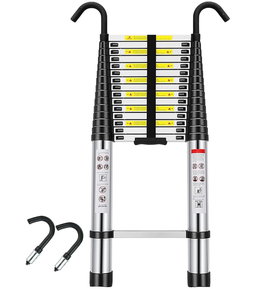 Escalera telescópica de aluminio de 6,2 metros, escalera telescópica ligera con 2 ganchos extraíbles y patas antideslizantes, escalera extensible de 6,2 metros, escaleras con capacidad de carga de 149