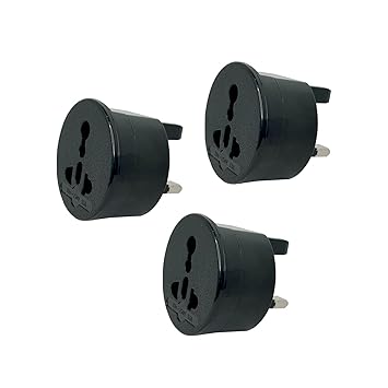 MX 3 Pin Round Shape UK Type Flat Pin 13A Type-G Conversion Plug Adapter Travel Plug - Black (Pack-of-3)