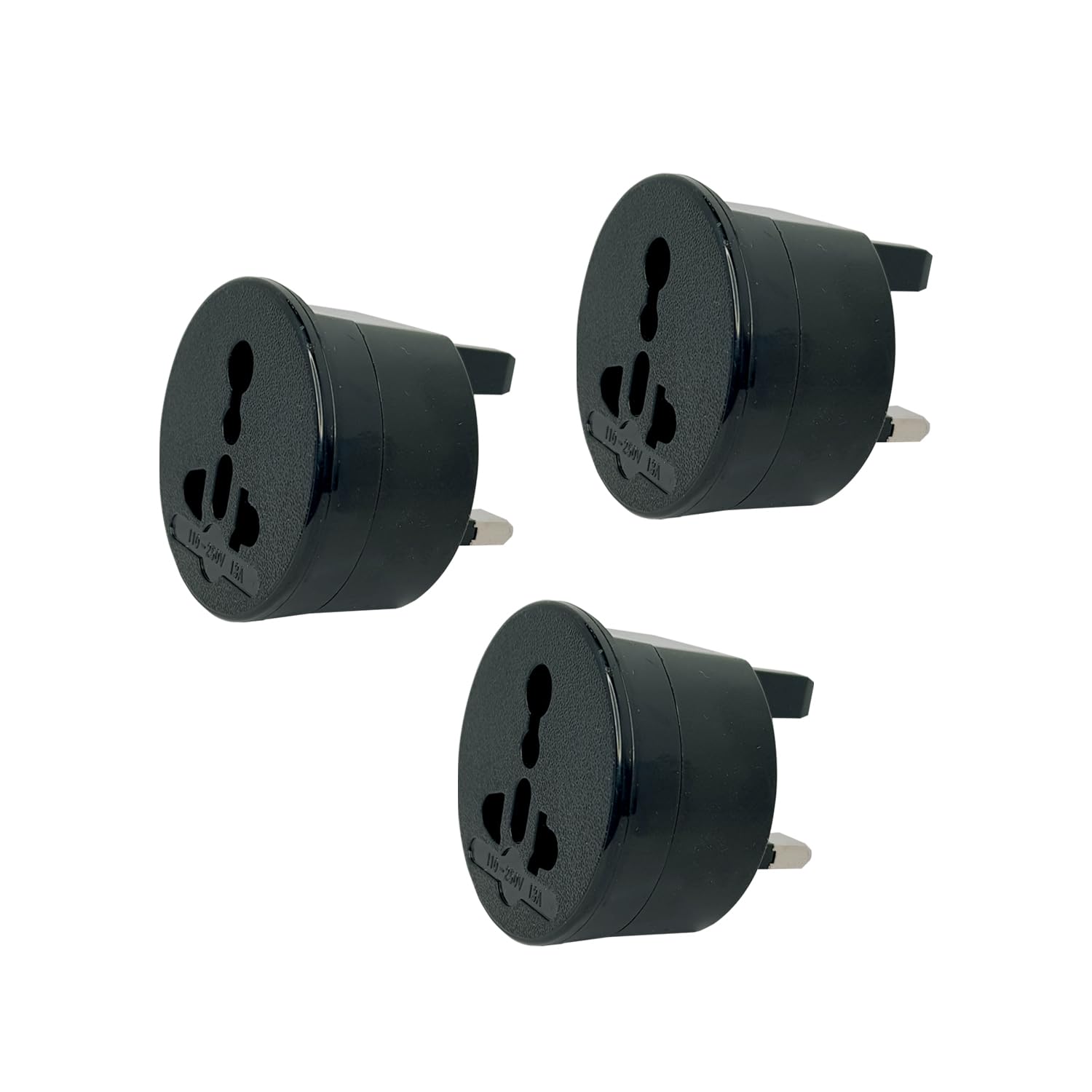 MX 3 Pin Round Shape UK Type Flat Pin 13A Type-G Conversion Plug Adapter Travel Plug - Black (Pack-of-3)-image-3