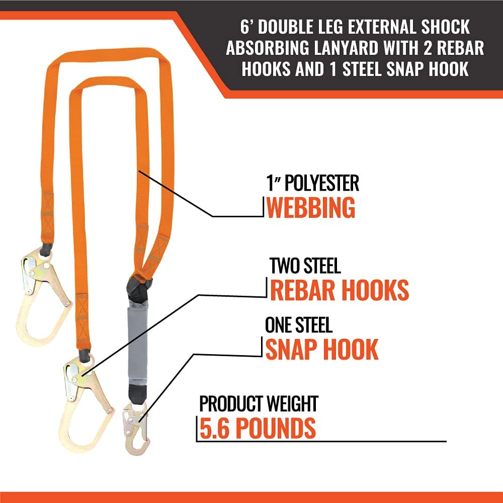 Buy 1 get 1 🔥 Malta Dynamics Fall Protection Six-Foot Double Leg External Shock Absorbing Lanyard with Two Rebar Hooks and One Steel Snap Hook, OSHA/ANSI Compliant Up To 40% OFF Malta Dynamics Fall Protection Six-Foot Double Leg External Shock Absorbing Lanyard with Two Rebar Hooks and One Steel Snap Hook, OSHA/ANSI Compliant