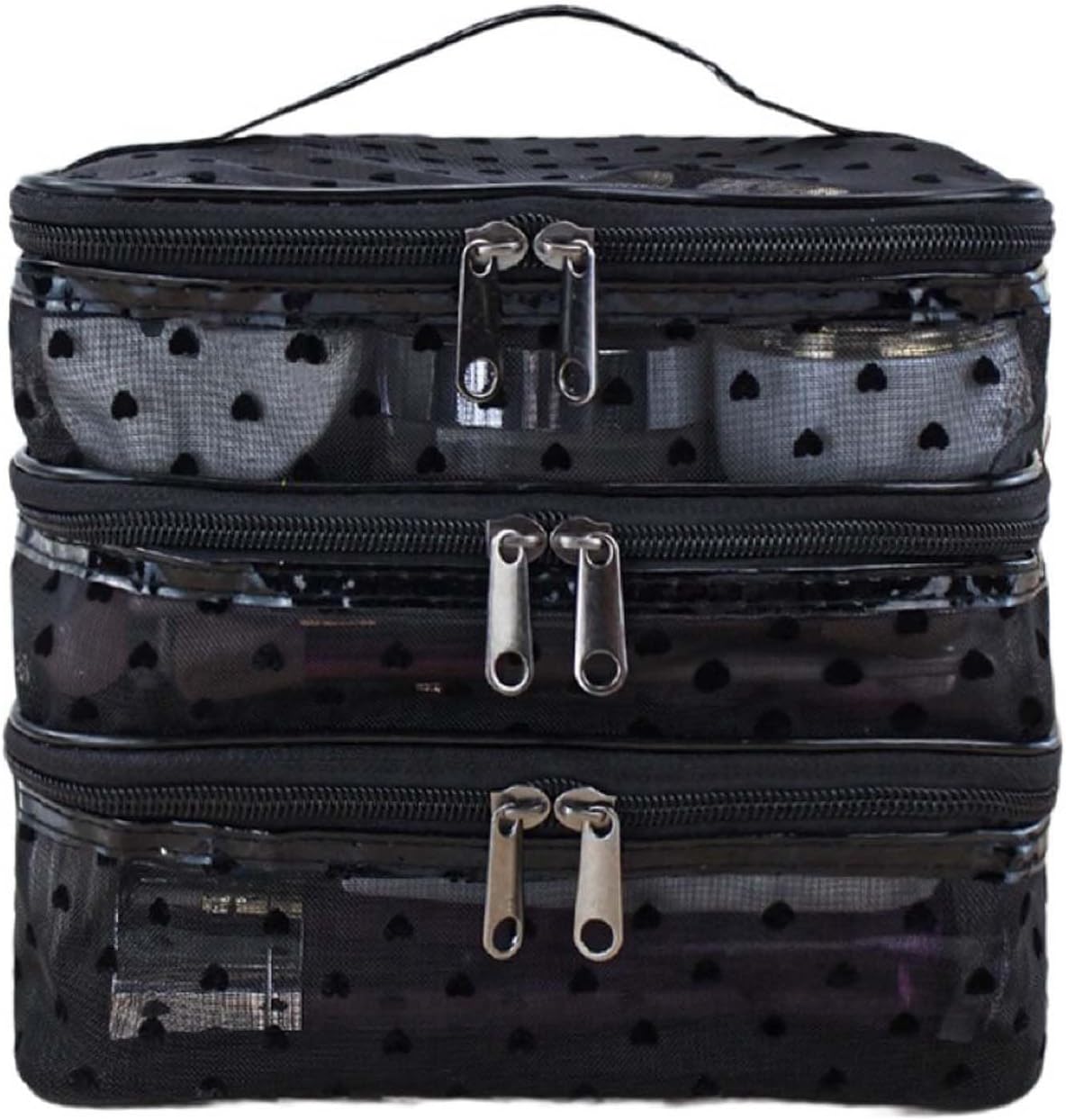 Cosmetic Bag Travel Makeup Bag Mesh Double Layer Large Makeup Pouch Travel Accessories Essentials Toiletry Bag for Women Makeup Travel Organizer (three layers black) - Image 2