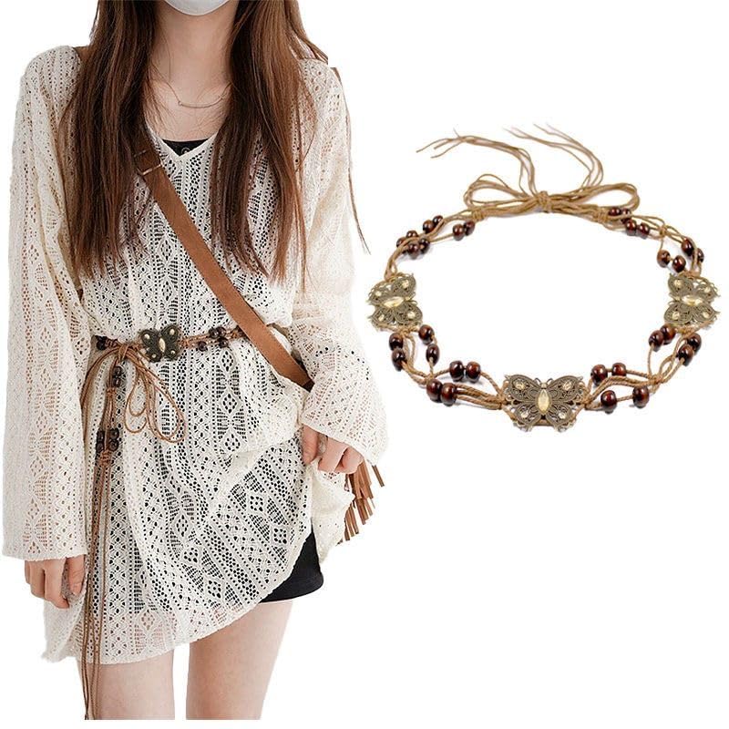 Vanrose Jan Bohemian Womens Woven Belt Braided Waistband Wax Rope Skirt Dress Decorative Tassel Belts2