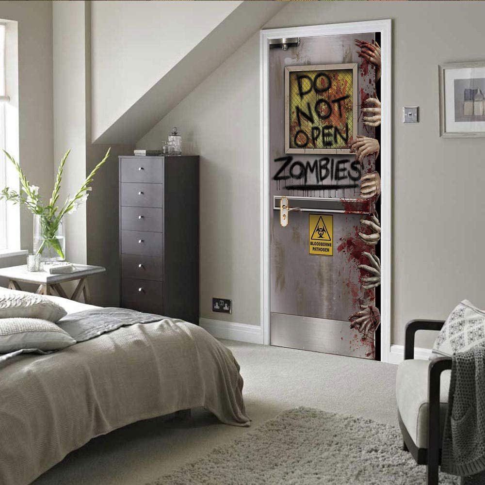 Autocollant Porte Zombie 3D - Noir - 95 X 210 Cm - Décor Mural Amovible Et Sans Résidu - Décoration D'intérieur Originale