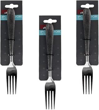 Home Basics 4 Pieces of Hammered Stainless Steel Flatware/Silverware for Dinner, Dessert, Salad, Appetizer Home, Kitchen, Restaurant 3, DINNER FORK