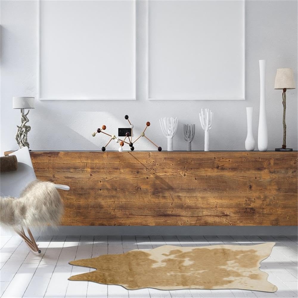 BOWERY HILL Polyester Mini Cowhide Accent Rug in Caramel and Cream