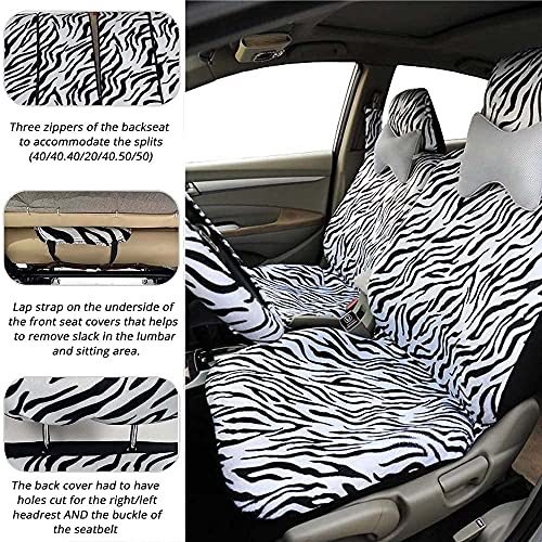 Zebra Autositzbezüge, komplettes Set, vorne und hinten, komplett mit 2 Sicherheitsgurtpolstern und universellen 38,1 cm Lenkradbezug, passend für Autos, Lkws, SUVs oder Vans, für Frauen (Zebra)