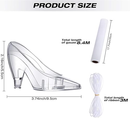 Miniatura 2 de Chuangdi Mini pantuflas de princesa transparentes de plástico con pañuelo de gasa blanca y cinta para decoración de mesa de boda, fiesta de