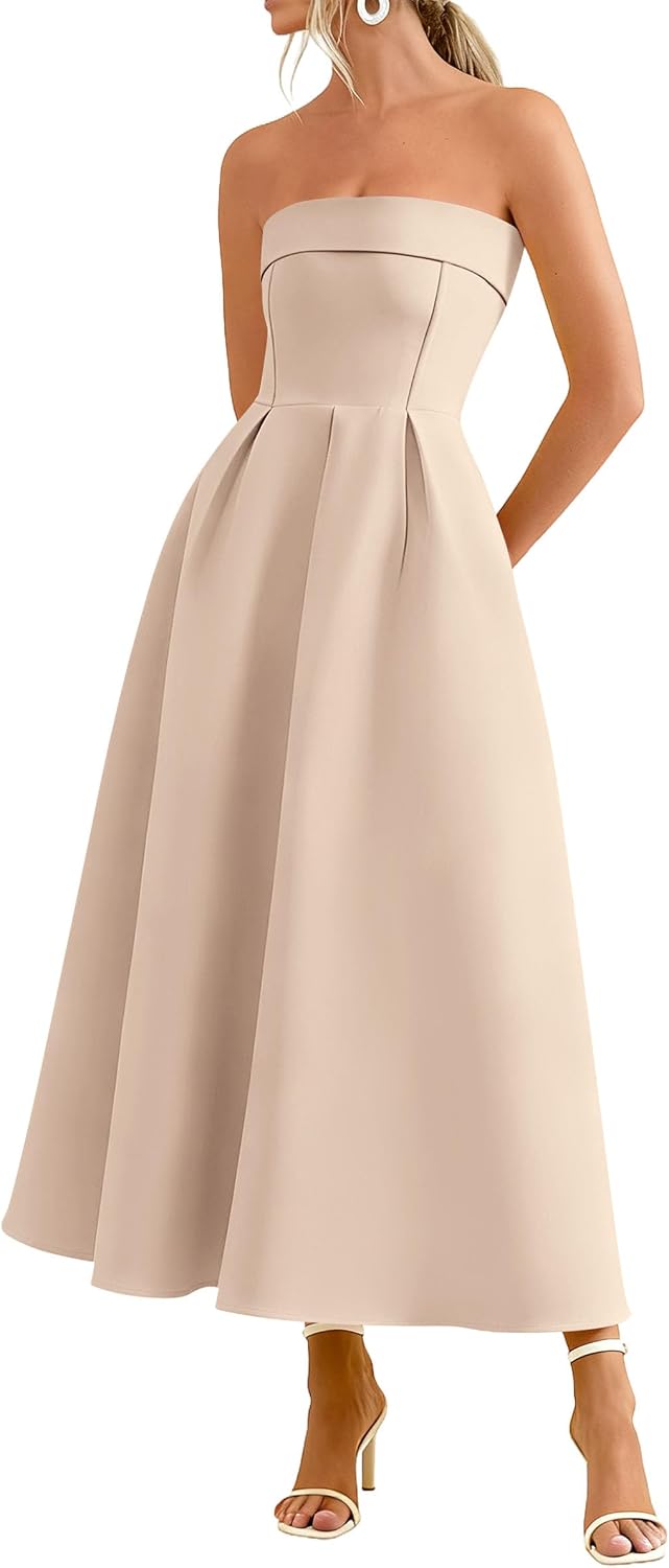 PRETTYGARDEN Cocktail Dresses for Women 2026 Summer Formal Elegant Tube Top Strapless Spring Wedding Guest Party Midi Dress