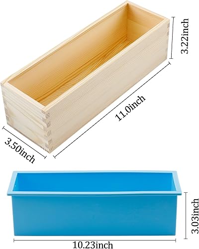 Miniatura 2 de Molde de silicona flexible para jabón, molde rectangular para tostadas con caja de madera para hacer pasteles de jabón, 42.33 oz (morado + azul)