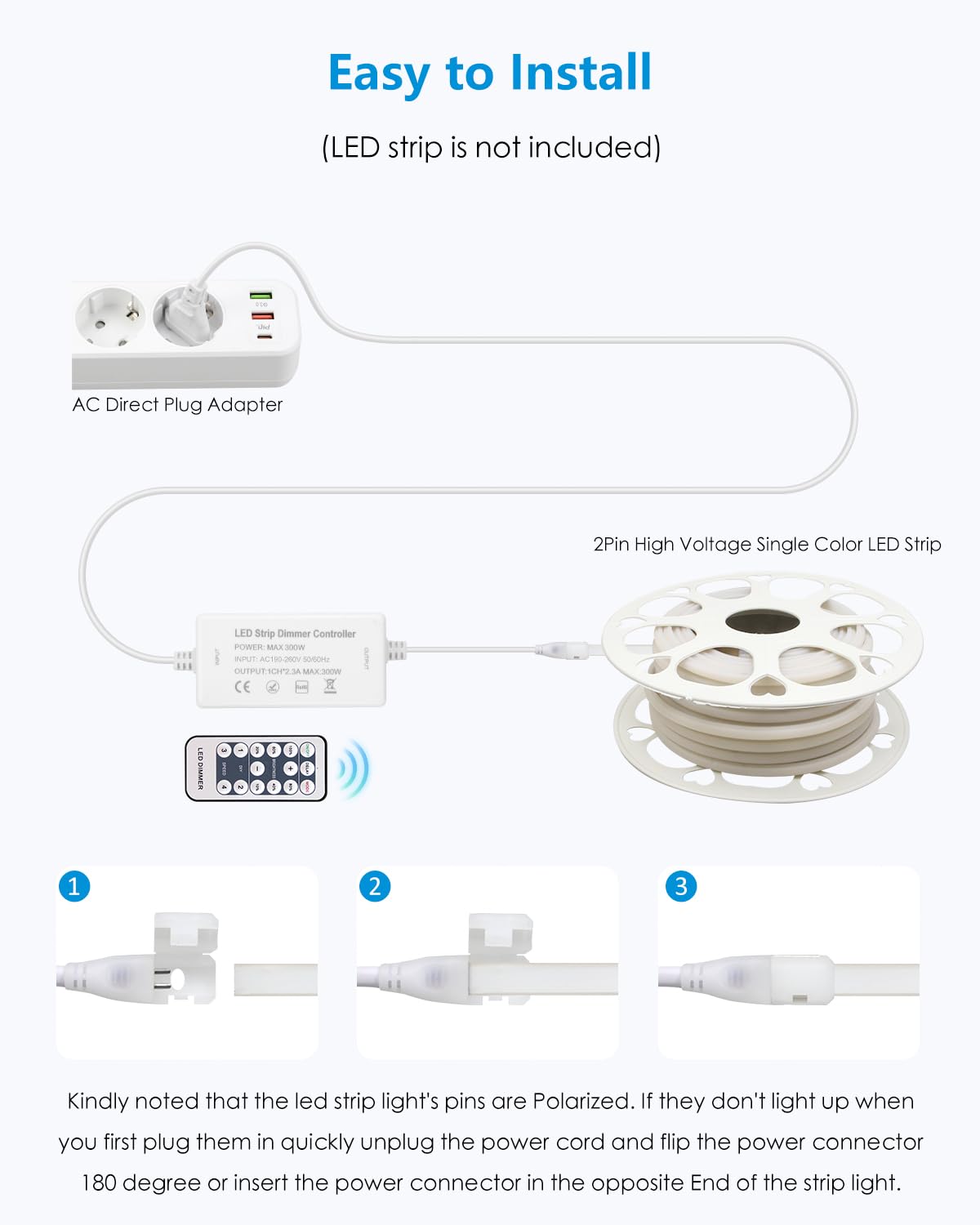 ALITOVE DIY Smart Upgrade Bundle: 20M 230V Kaltweiß COB-LED-Streifen mit RF-Fernbedienung + EU-Stecker mit RF-Fernbedienung