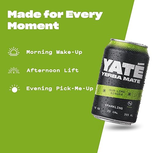 Miniatura 4 de Yate Sparkling Yerba Mate - Sub-Lime Ginger - Té de yerba mate orgánico elaborado, natural, alternativa de energía limpia, baja en calorías, bebida