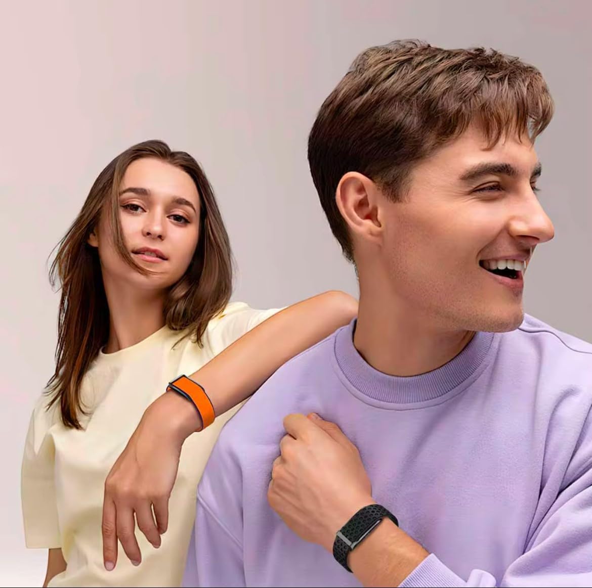 Bracelet connecté, Deux Bracelets Inclus, Montre Intelligente sans ecran, Tracker d’Activité, Surveillance Tension, Fréquence Cardiaque, Oxymétrie, Stress (Bracelets Oranges)