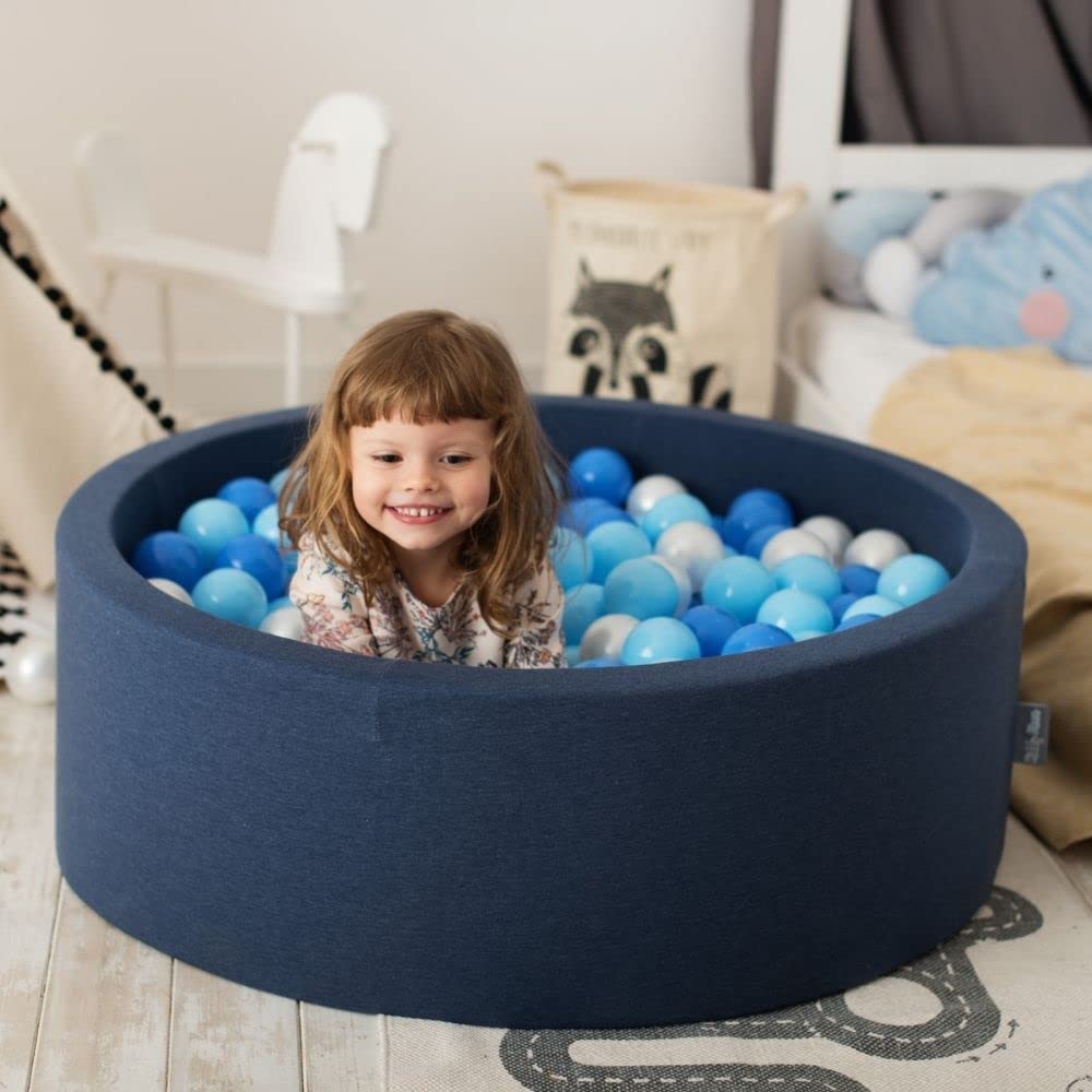 KiddyMoon Piscina di Palline 90X30cm/SENZA Palline per Bambini Tondo, Blu Scuro