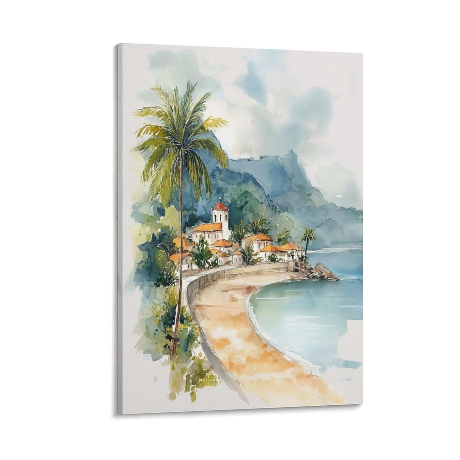XWYMXZ Martinique Caribbean 20x30inch(50x75cm) Vintage Travel Poster Watercolor Canvas Art