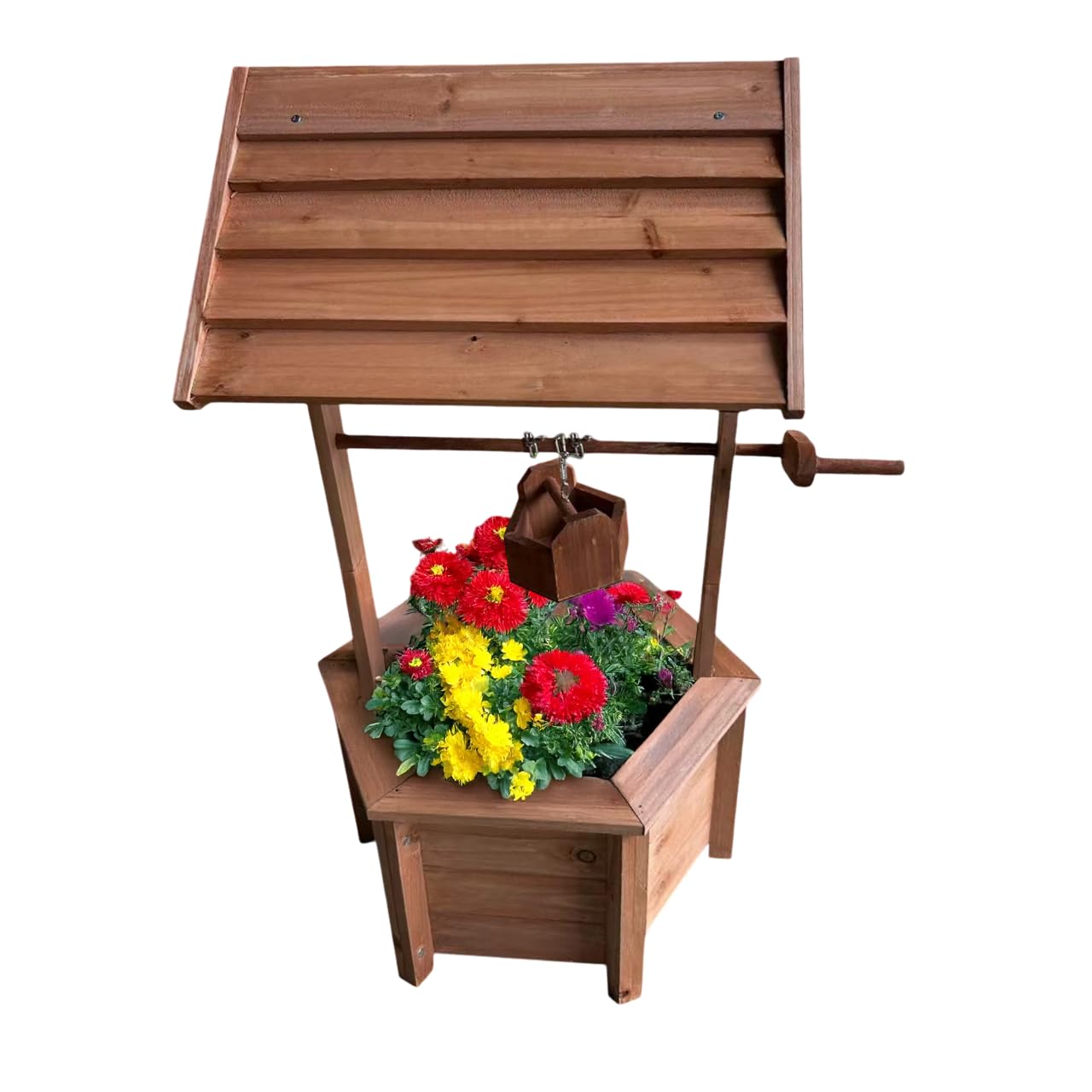 Wooden Garden Wishing Well - Fountain Barrel Waterfall Rustic Wood with Pump Garden Decor Ornament, Fountain Outdoor For Garden Plant - Wood Water Planter Decoration