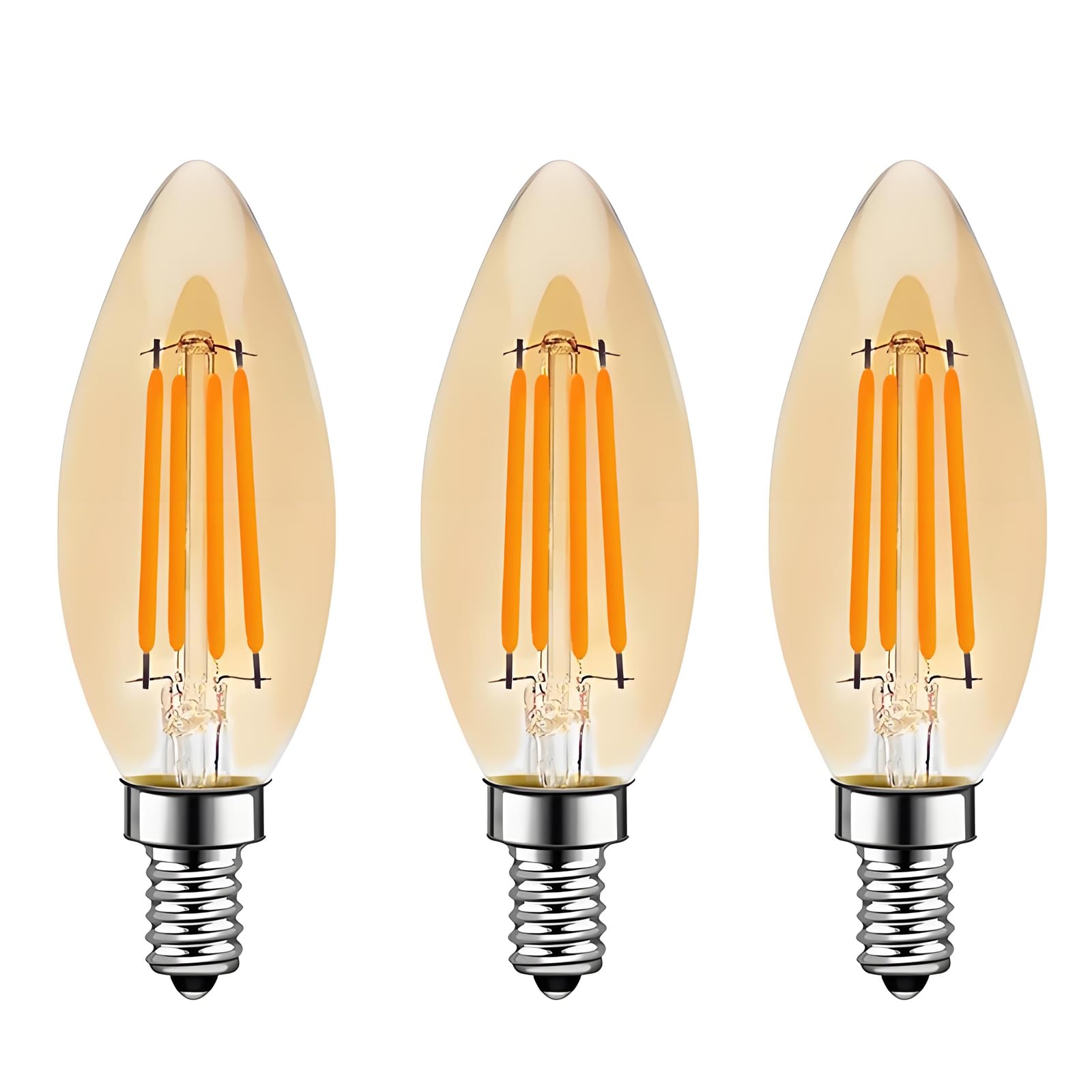 HUAMu E14 Vintage LED Filament Amber Retro Bronze Bulbs 4W, 40W Incandescent, 2700K Warm White, C35 Candle Glass Antique for Chandeliers, Wall Lamp, Non-Dimmable, 3-Pack — image 1